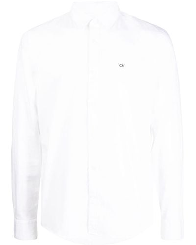 Calvin Klein Logo-embroidered Stretch-cotton Shirt - White