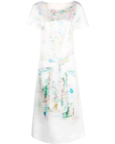 Loewe Printed Silk-satin Midi Dress - White
