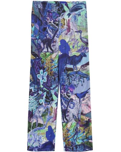 Pleats Please Issey Miyake Graphic-print Cropped Pants - Blue