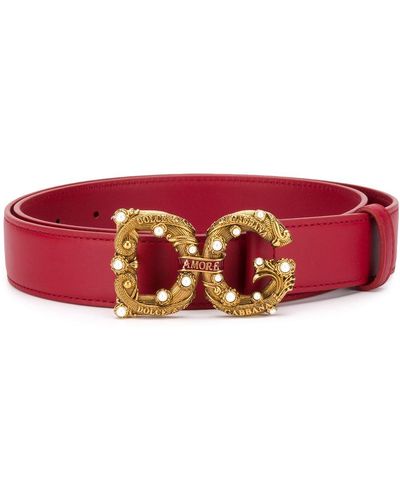 Dolce & Gabbana Calfskin Belt With Dg Amore Logo - Red