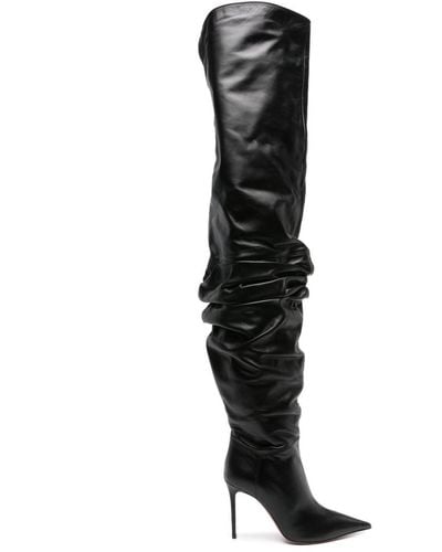 AMINA MUADDI Thigh High Leather Heel Boots - Black