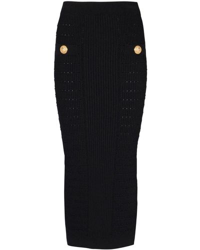 Balmain Button-Embossed Knit Midi Pencil Skirt - Black