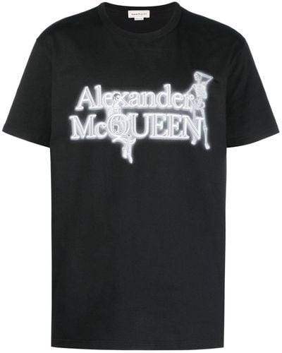 Alexander McQueen Logo T Shirt Cotton, Printed. - Black