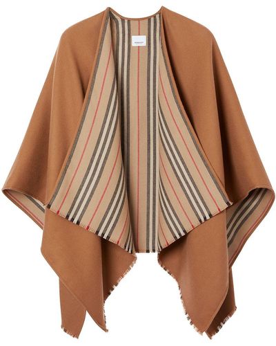 Burberry Icon Stripe Wool Cape - Natural