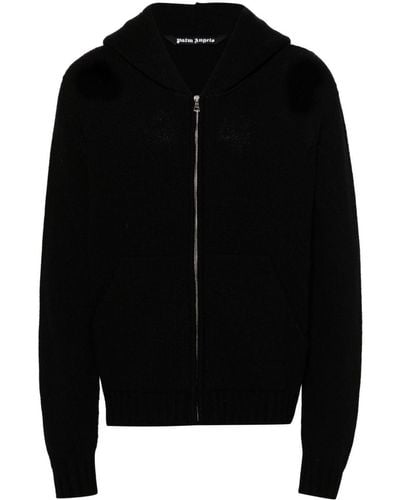 Palm Angels Logo Wool Blend Hooded Sweater - Black