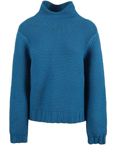 Liviana Conti Wool Blend High Neck Sweater - Blue