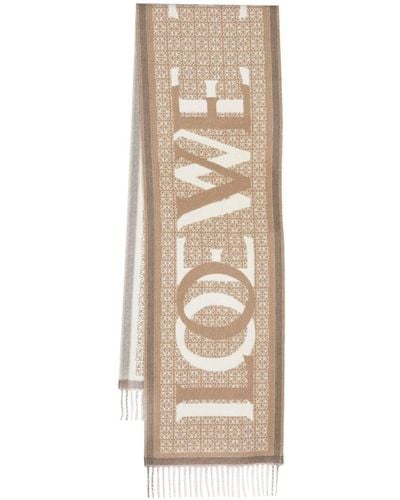 Loewe Love Fringed Wool And Cashmere-blend Jacquard Scarf - Brown