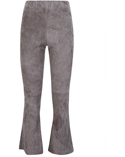 Via Masini 80 Cropped Flared Suede Trousers - Grey