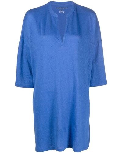 Majestic 3/4 Sleeve Linen Blend Tunic Dress - Blue