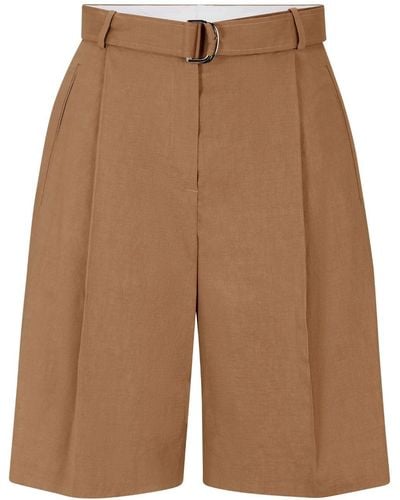 BOSS Belted Linen-blend Tailored Shorts - Brown