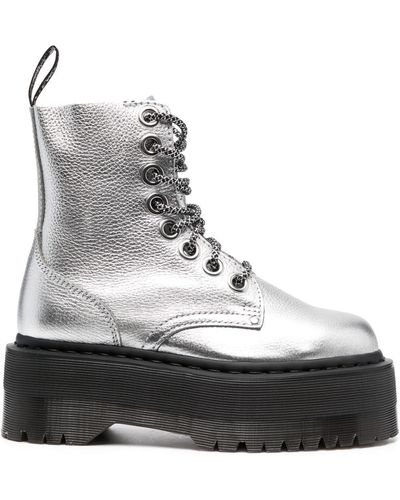 Dr. Martens Jadon Max Boot Metallic Leather Platforms - Grey