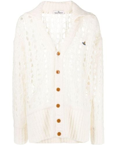 Vivienne Westwood Logo-embroidered Open-knit Cardigan - White