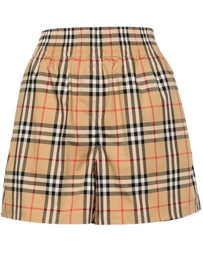 Burberry Check Motif Cotton Shorts - Natural