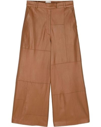 Alysi Cropped Leather Pants - Brown