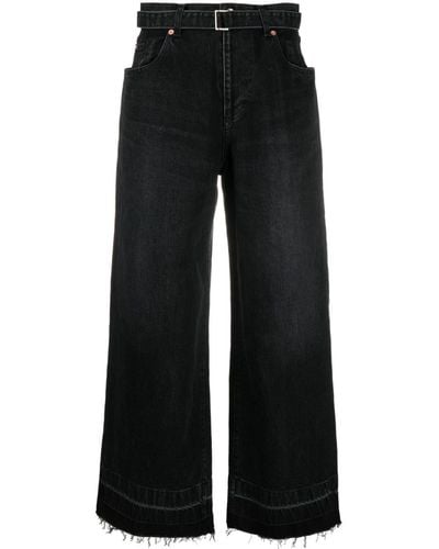 Sacai High-waisted Belted Flared Jeans - Black