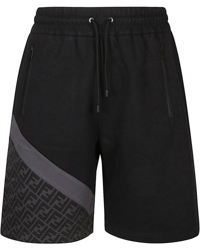 Fendi Pantaloncino in misto cotone con stampa monogram - Nero