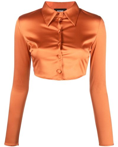 Gcds Cropped Satin Shirt - Orange