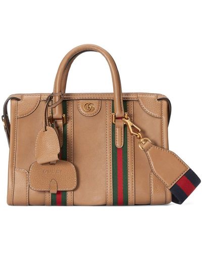 Gucci Web Motif Leather Handbag - Brown