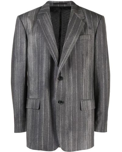 Versace Flannel Single-Breasted Blazer Jacket - Grey