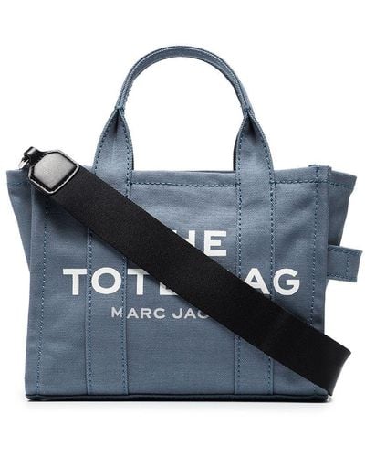 Marc Jacobs Fabric Mini Tote Traveller Handbag With Logo - Blue