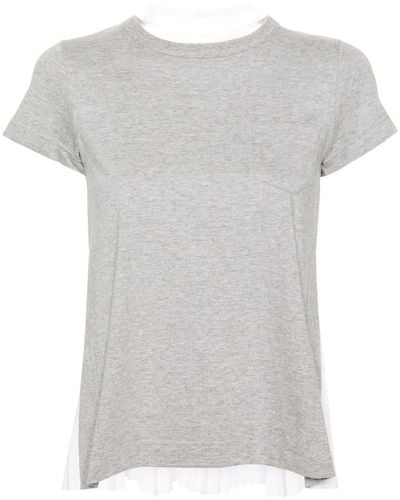 Sacai Pleated-panel Jersey T-shirt - Gray