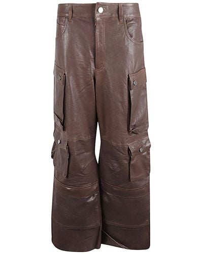 Fermas.club Leather Cargo Pants - Brown