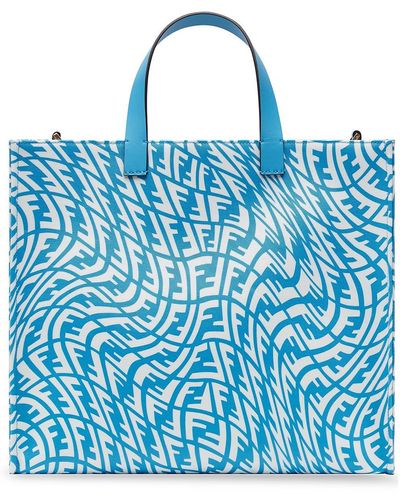 Fendi Small Ff Vertigo Print Glazed Canvas Tote Bag - Blue