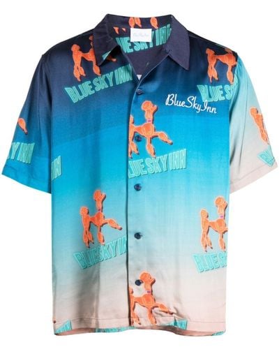 BLUE SKY INN Dog-print Short-sleeve Shirt - Blue