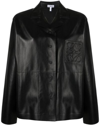 Loewe Leather Anagram-detail Shirt - Black