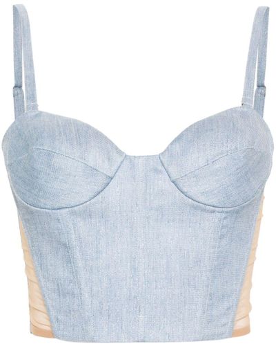Genny Panelled Cropped Bustier Top - Blue