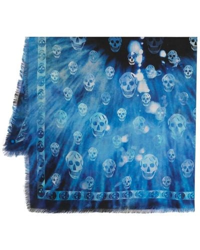 Alexander McQueen Skull-print Wool Scarf - Blue