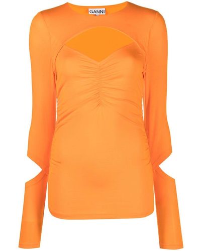 Ganni Cut-out Crewneck Sweater - Orange