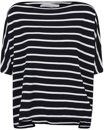 Liviana Conti Striped Boat Neck Sweater - Black