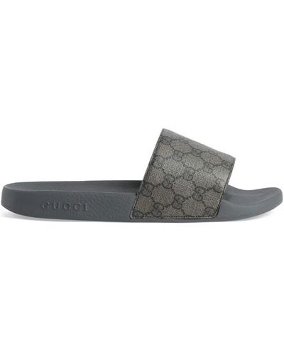 Gucci Slippers With Logo Texture - Grey
