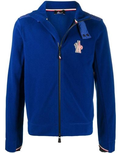 3 MONCLER GRENOBLE Zipped Embroidered Logo Sweater - Blue