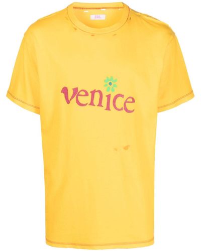 ERL T-shirt Venice In Misto Cotone E Lino - Giallo