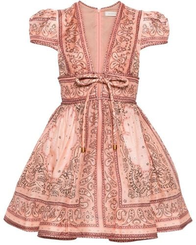 Zimmermann Bandana Print Linen And Silk Blend Mini Dress - Pink