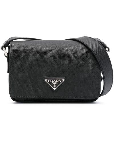 Prada Enamel-logo Messenger Bag - Black