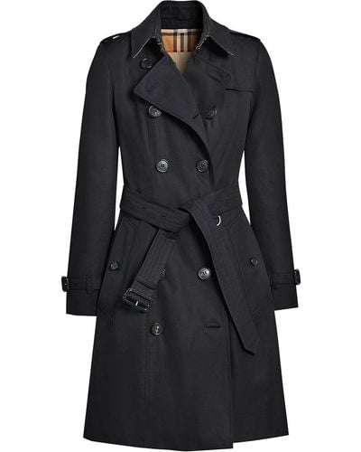 Burberry Kensington Belted Double-breasted Logo Coat - Black