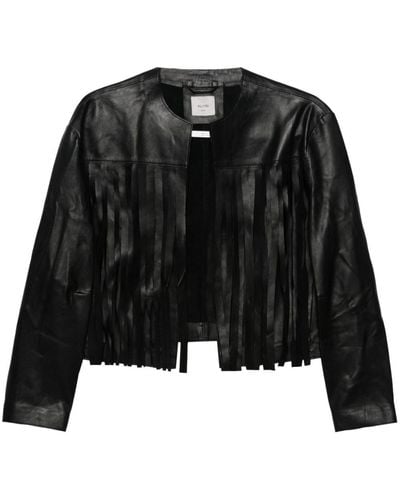 Alysi Fringed Leather Jacket - Black
