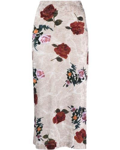 Dries Van Noten Rose Print Velvet Long Skirt - Multicolor