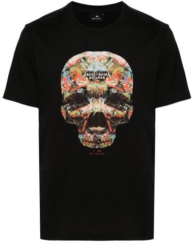 PS by Paul Smith Skull Sticker Cotton T-shirt - Black