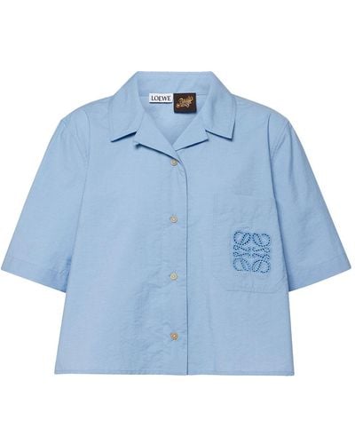 Loewe-Paulas Ibiza Cotton Blend Cropped Shirt - Blue