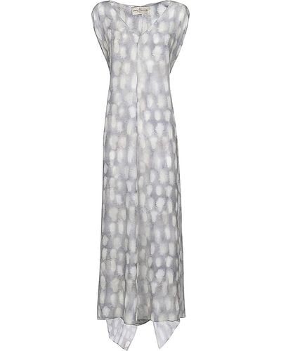 Cortana V-neck Long Silk Dress - Grey