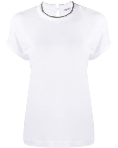 Brunello Cucinelli Contrast-trim T-shirt - White