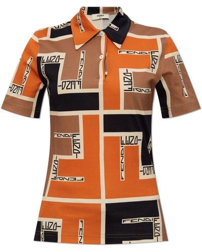 Fendi Printed Cotton Polo Shirt - Orange