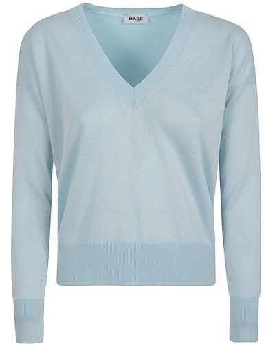 Base London Cotton Blend V-neck Sweater - Blue