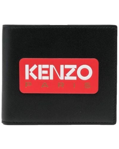 KENZO Logo-patch Folded Leather Wallet - Red