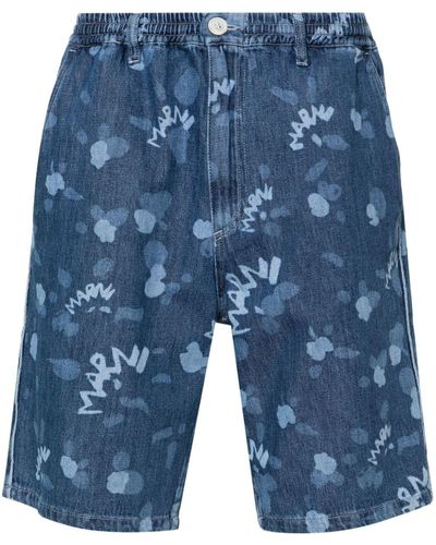 Marni Printed Denim Shorts - Blue