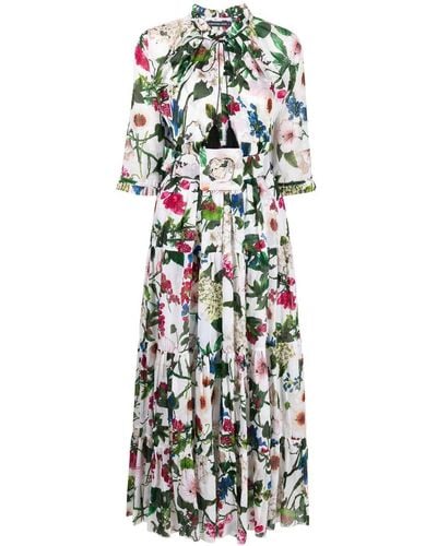 Samantha Sung Floral Print Belted Maxi Dress - White